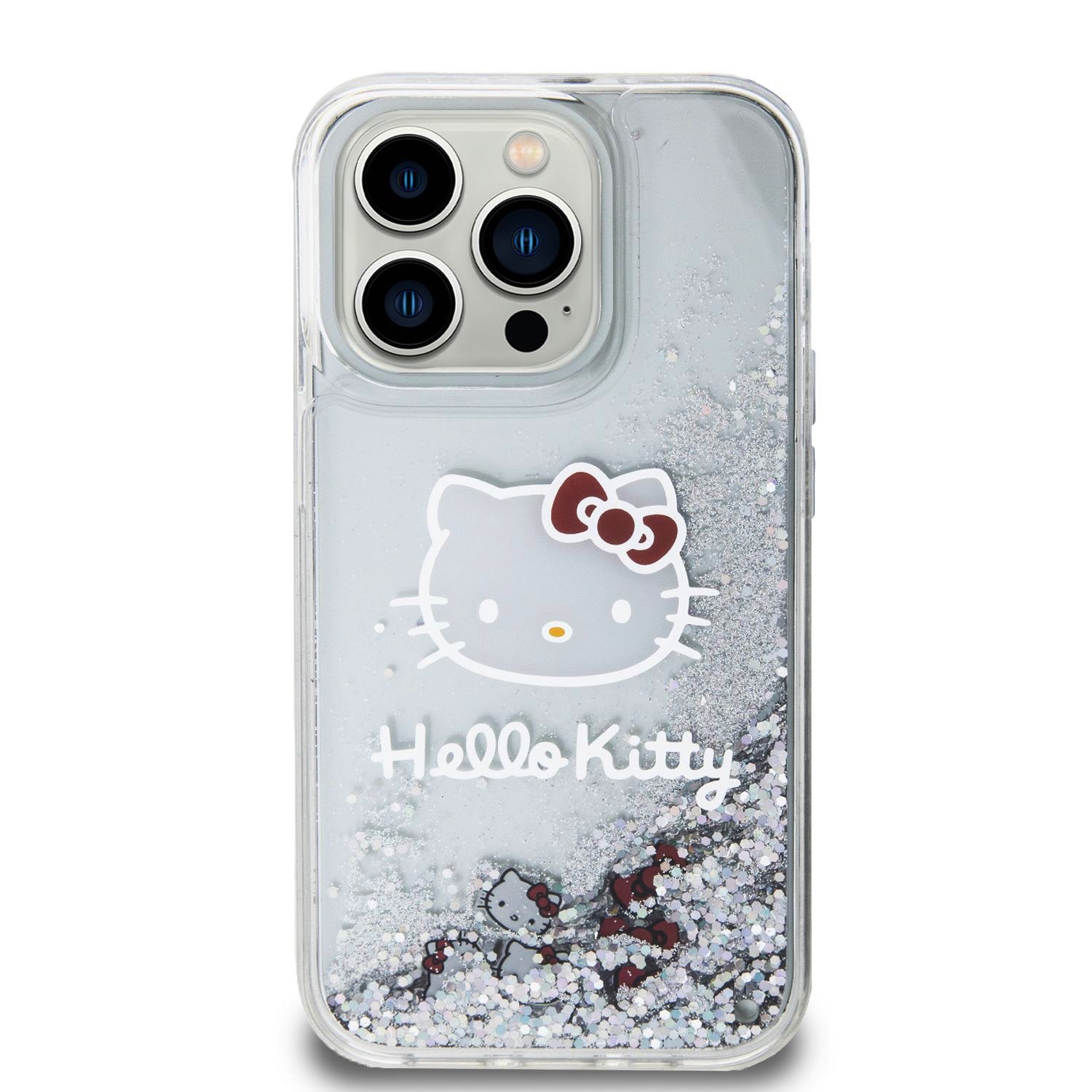 Zadní kryt Hello Kitty Liquid Glitter Electroplating Head Logo pro Apple iPhone 13 Pro, transparentní