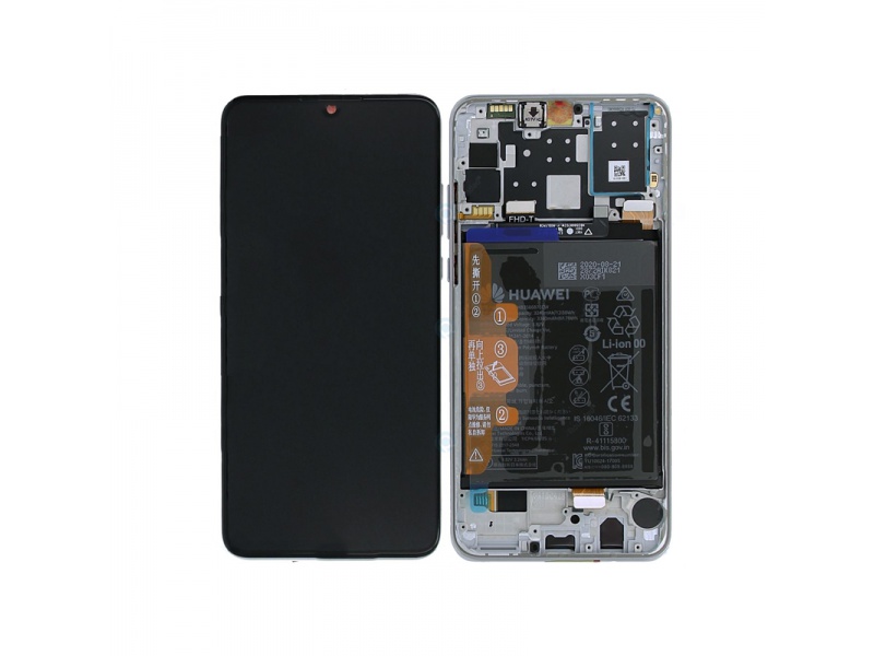 LCD + dotyk + rámeček + baterie pro Huawei P30 Lite New Edition 2020, pearl white ( Service Pack )