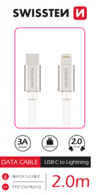 Datový kabel Swissten Textile USB-C/Lightning, 2m, stříbrná
