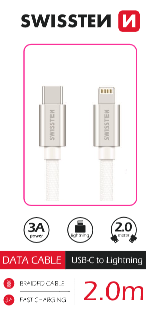 Levně Datový kabel Swissten Textile USB-C/Lightning, 2m, stříbrná