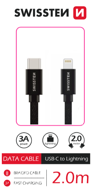 Levně Datový kabel Swissten Textile USB-C/Lightning 2m, černá
