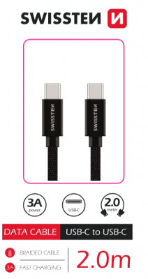 Datový kabel Swissten Textile USB-C/USB-C, 2m, černá