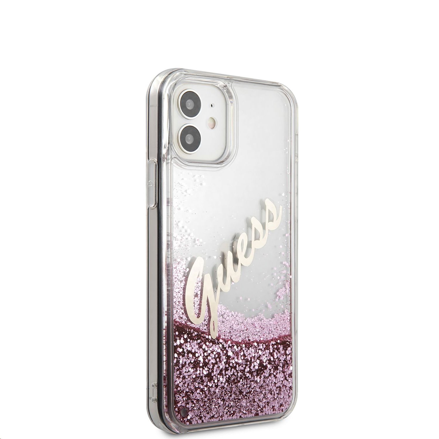 Zadní kryt Guess Liquid Glitter Vintage GUHCP12SGLVSPI pro Apple iPhone 12 mini, růžová