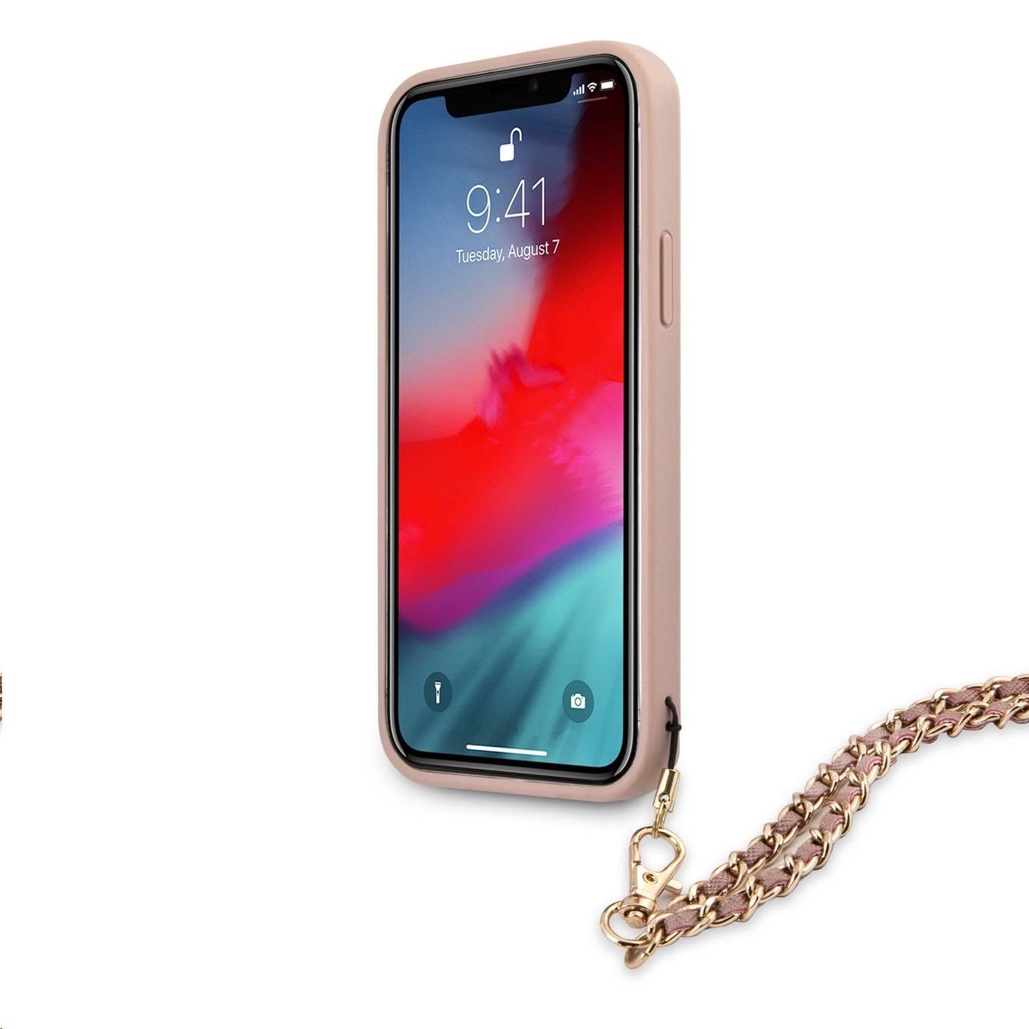 Zadní kryt Guess PU Saffiano Gold Chain GUHCP12LSASGPI pro Apple iPhone 12 Pro Max, růžová