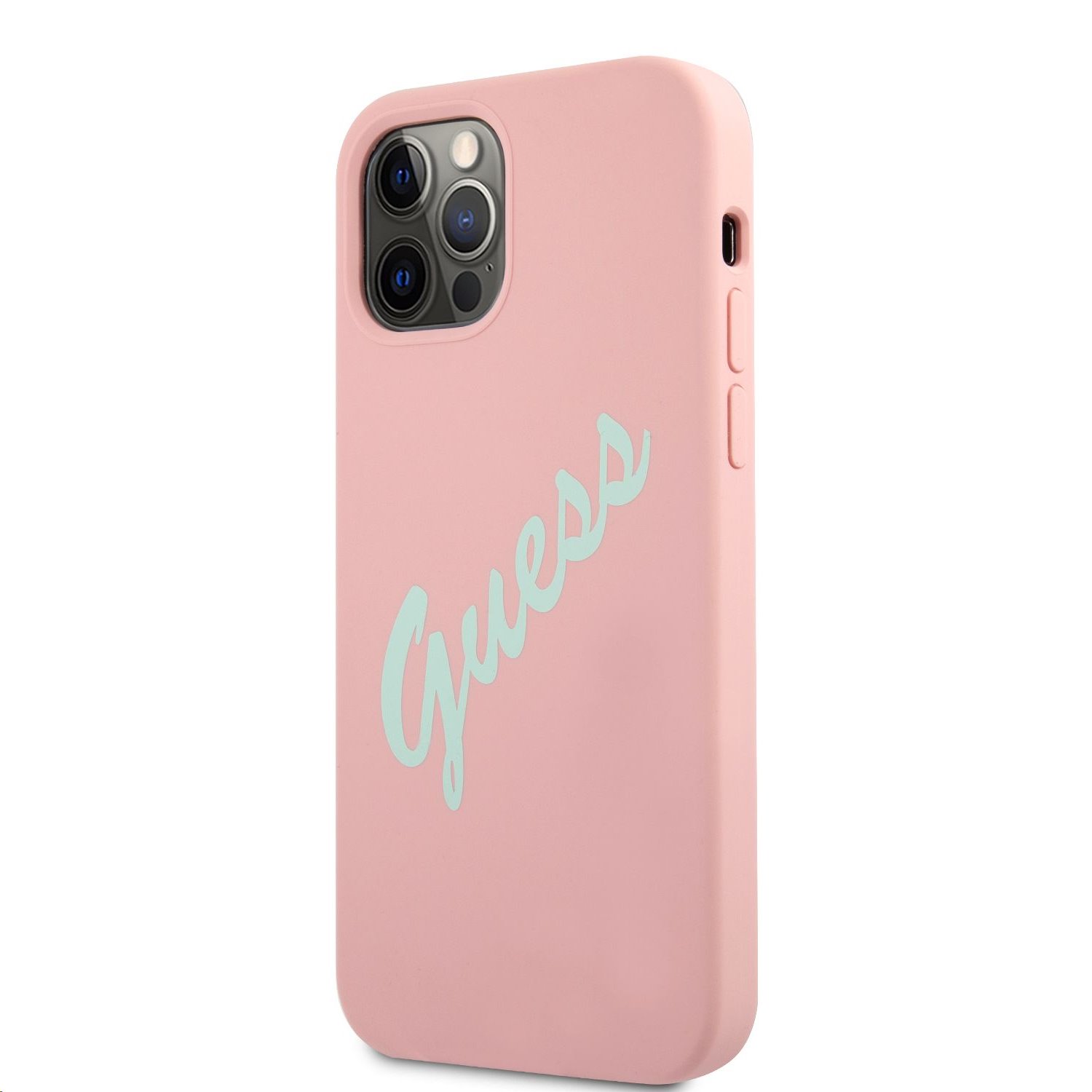 Guess Vintage silikonové pouzdro Green Script GUHCP12MLSVSPG pro Apple iPhone 12/12 Pro, růžová