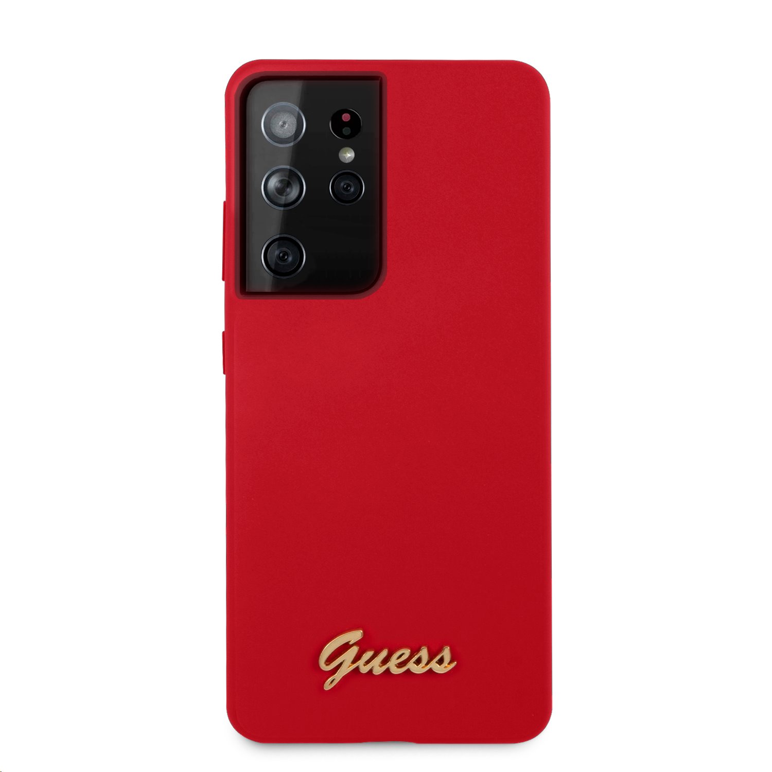 Guess Metal Logo Script silikonový kryt GUHCS21LLSLMGRE pro Samsung Galaxy S21 Ultra, červená