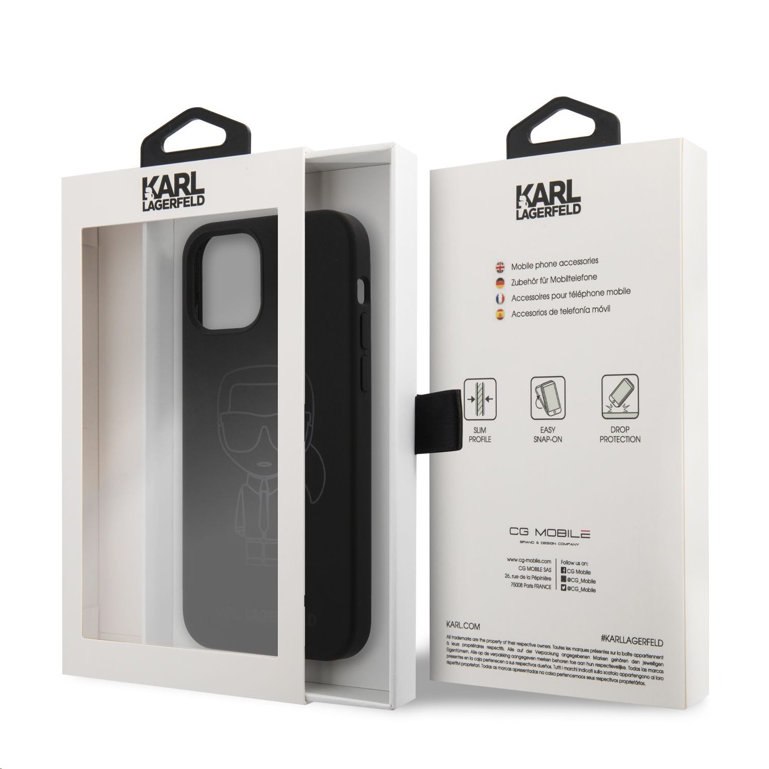 Silikonový kryt Karl Lagerfeld KLHCP12SSILTTBK Iconic Outline Tone on Tone pro Apple iPhone 12 mini, černá