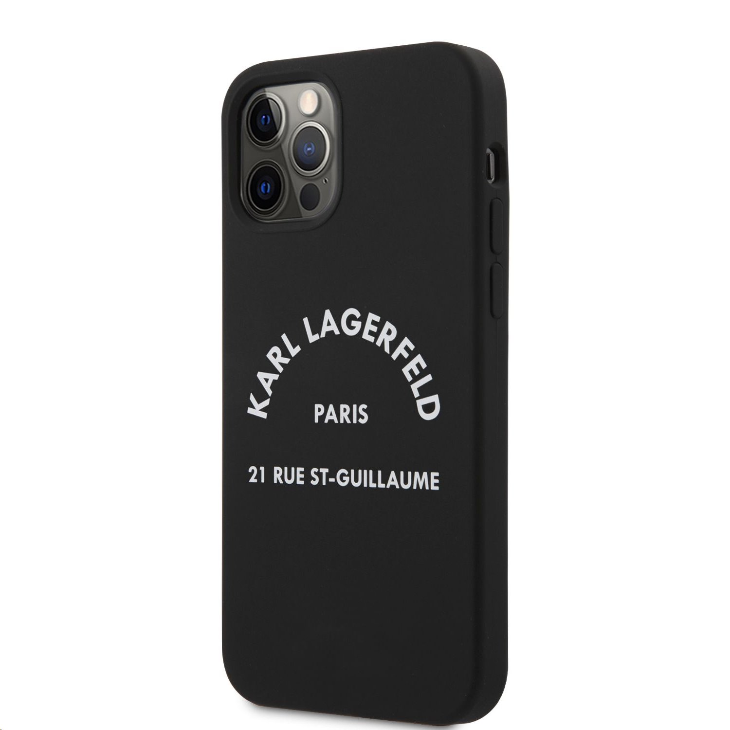 Silikonový kryt Karl Lagerfeld Rue St Guillaume KLHCP12LSLSGRBK pro Apple iPhone 12 Pro Max, černá