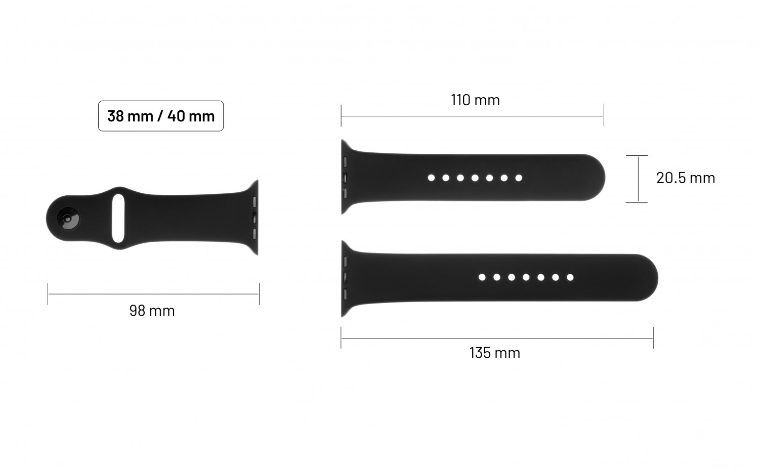 Set silikonových řemínků FIXED Silicone Strap pro Apple Watch 38 mm/40 mm, černá