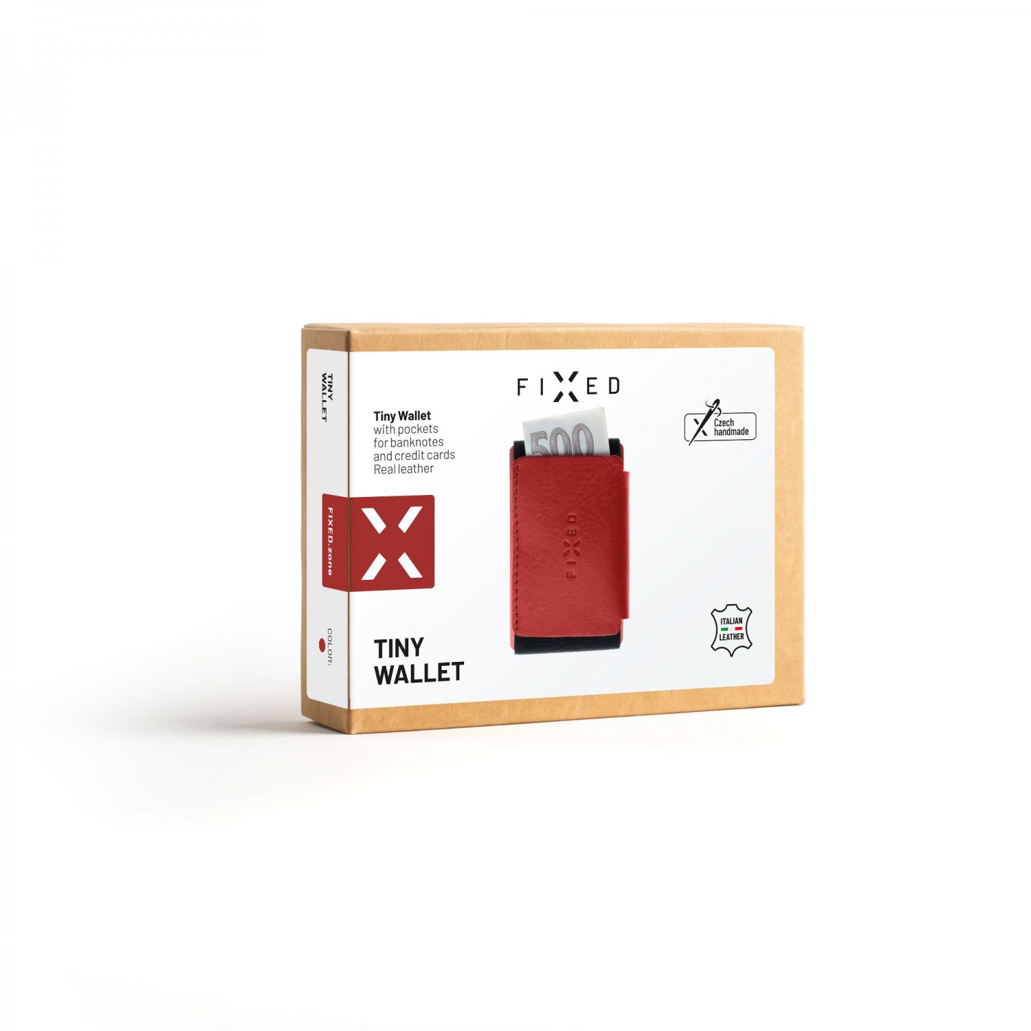 FIXED Tiny Wallet kožená peněženka z pravé hovězí kůže, červená