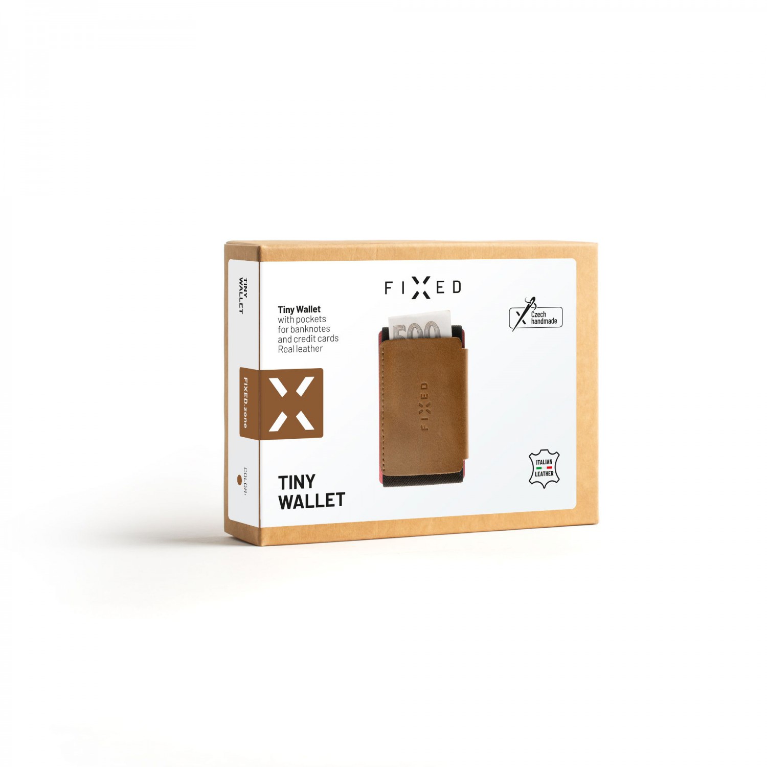 FIXED Tiny Wallet kožená peněženka z pravé hovězí kůže, hnědá