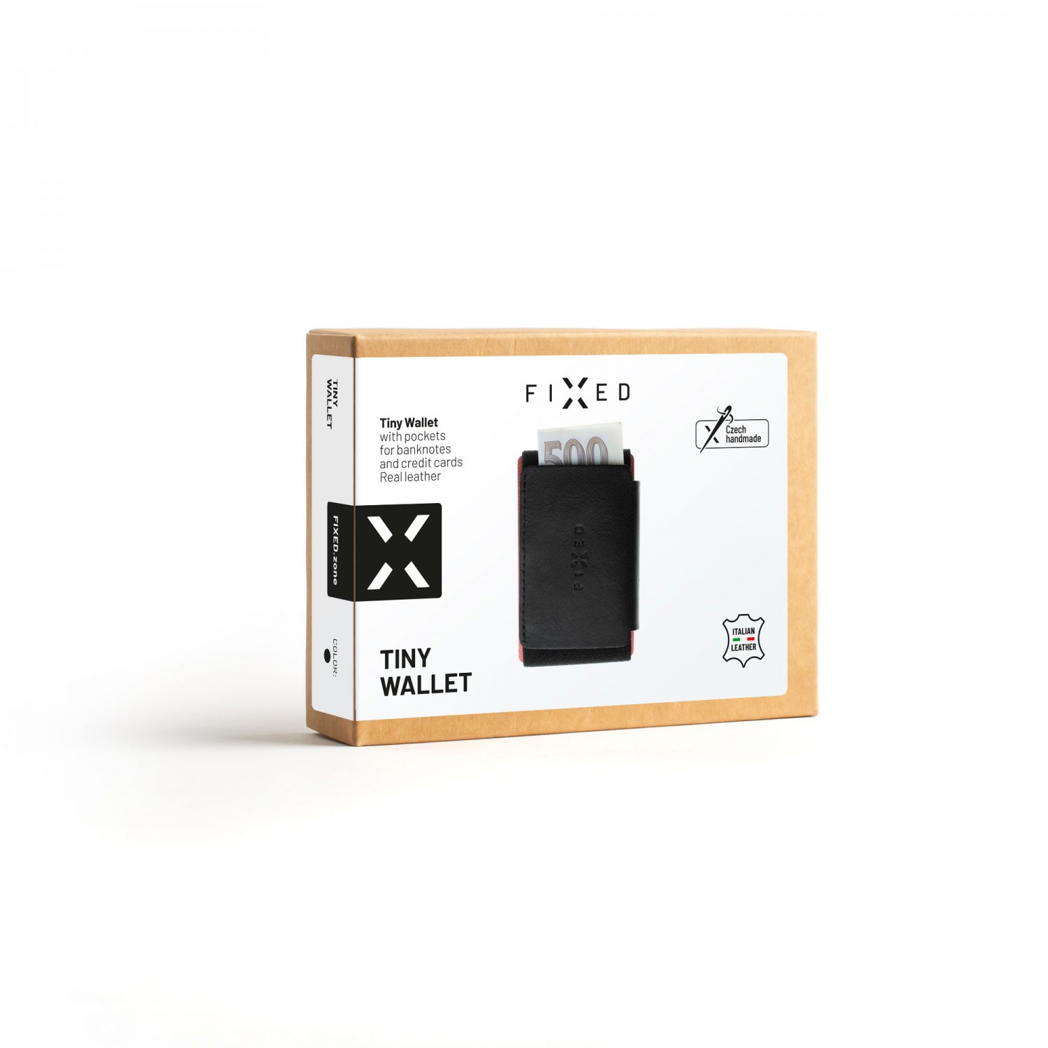 FIXED Tiny Wallet Kožená peněženka z pravé hovězí kůže, černá