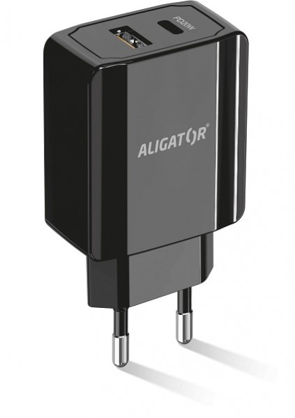 Chytrá síťová nabíječka ALIGATOR Power Delivery 20W, USB-C + USB-A