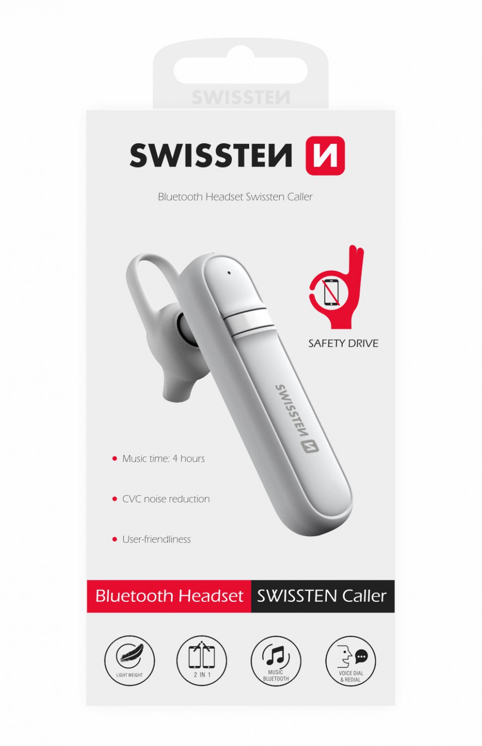Bluetooth Headset Swissten Caller, bílá 