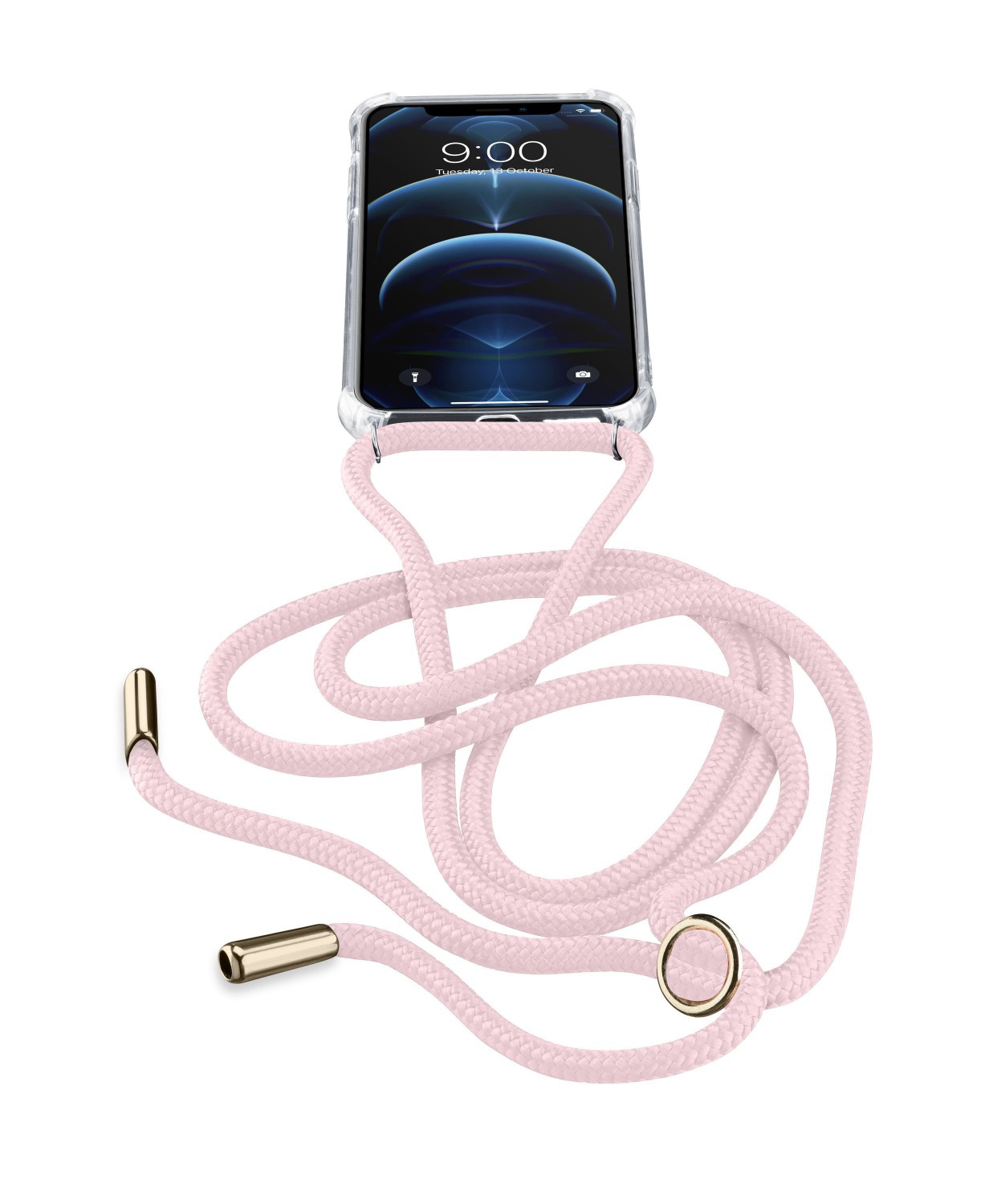 Levně Cellularline Neck-Case zadní kryt čirý pro Apple iPhone 12 Pro Max, s růžovou šňůrkou