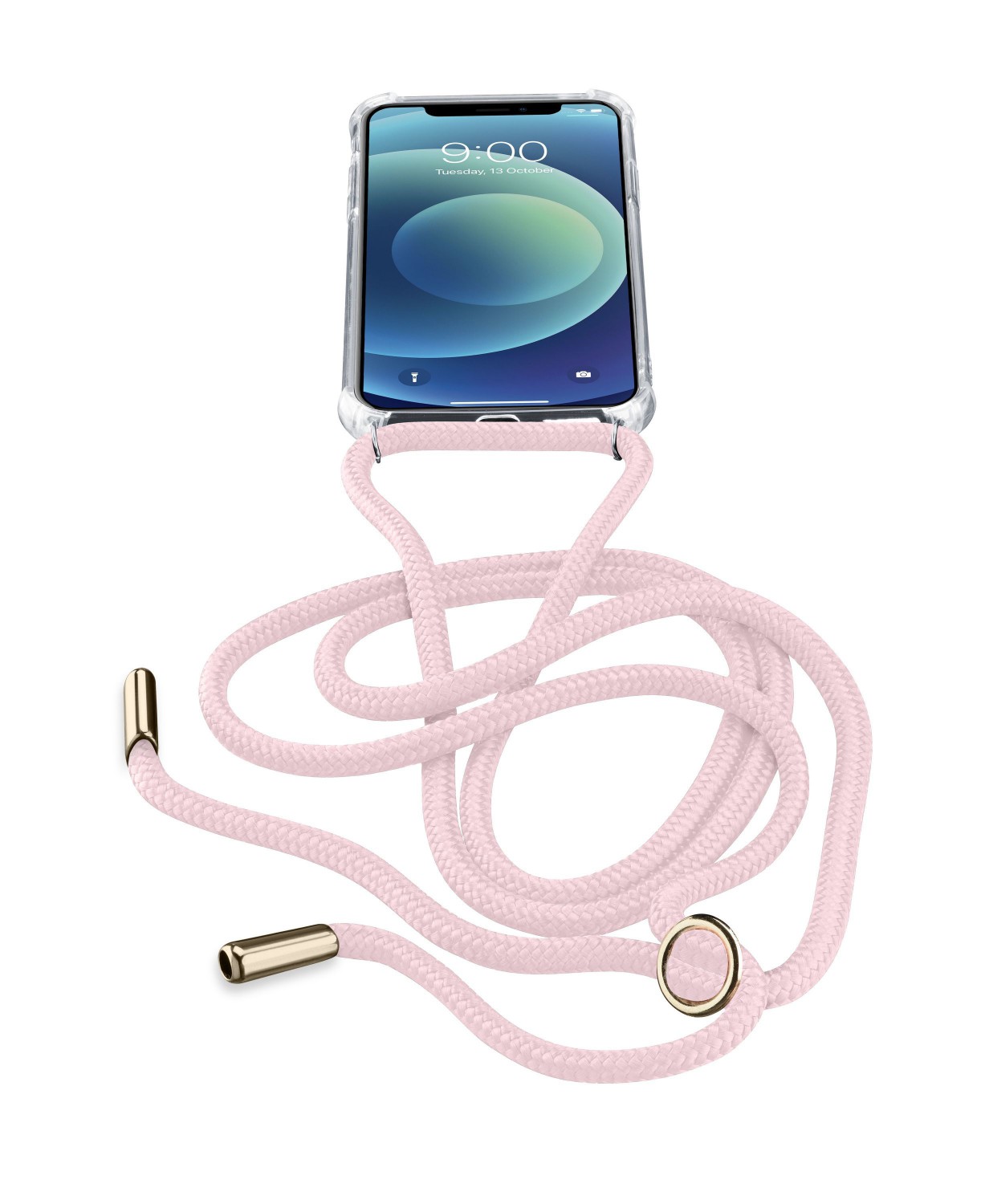 Levně Cellularline Neck-Case zadní kryt čirý pro Apple iPhone 12 Mini, s růžovou šňůrkou