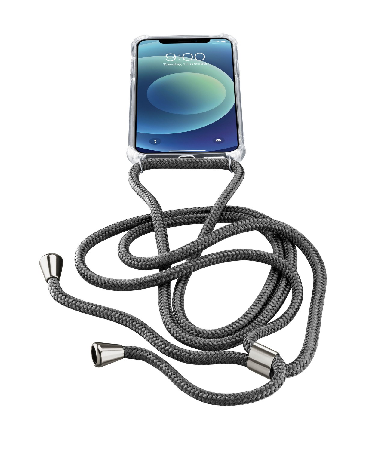 Levně Cellularline Neck-Case zadní kryt čirý pro Apple iPhone 12 mini, s černou šňůrkou