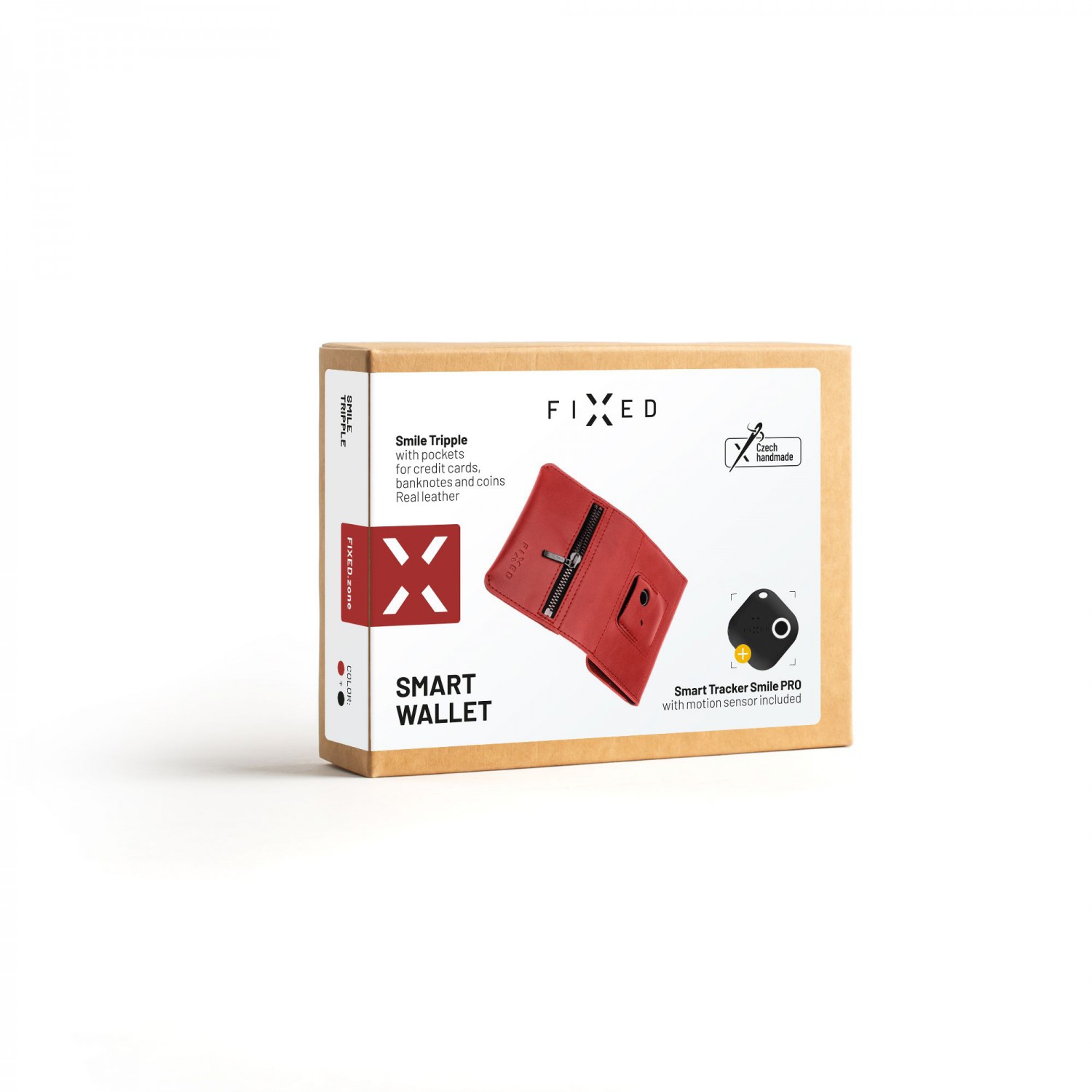 Levně Kožená peněženka FIXED Smile Tripple se smart trackerem FIXED Smile Pro, červená