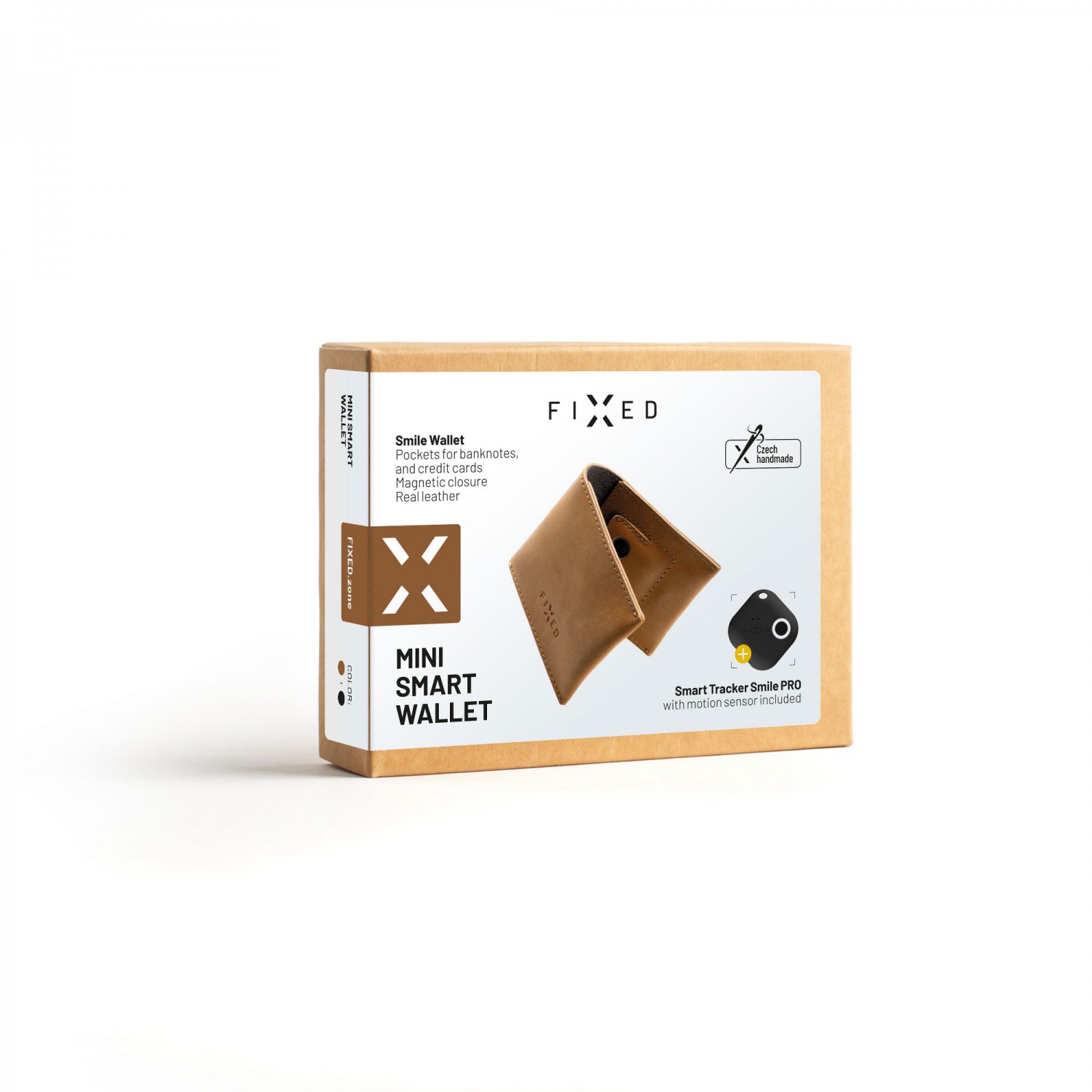 Kožená peněženka FIXED Smile Wallet se smart trackerem FIXED Smile PRO, hnědá