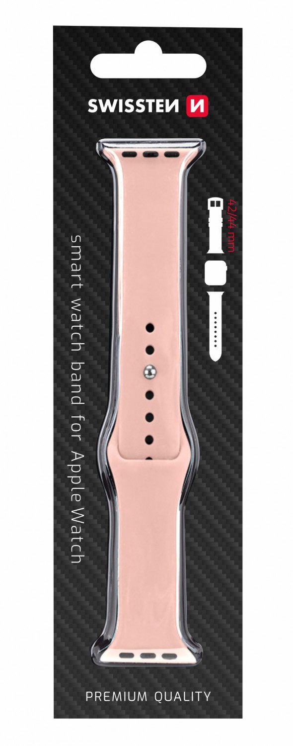 Levně Silikonový řemínek Swissten pro Apple Watch 42-44mm, pískově růžová