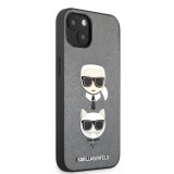 Zadní kryt Karl Lagerfeld PU Saffiano Karl and Choupette Heads KLHCP13MSAKICKCSL pro Apple iPhone 13, stříbrná
