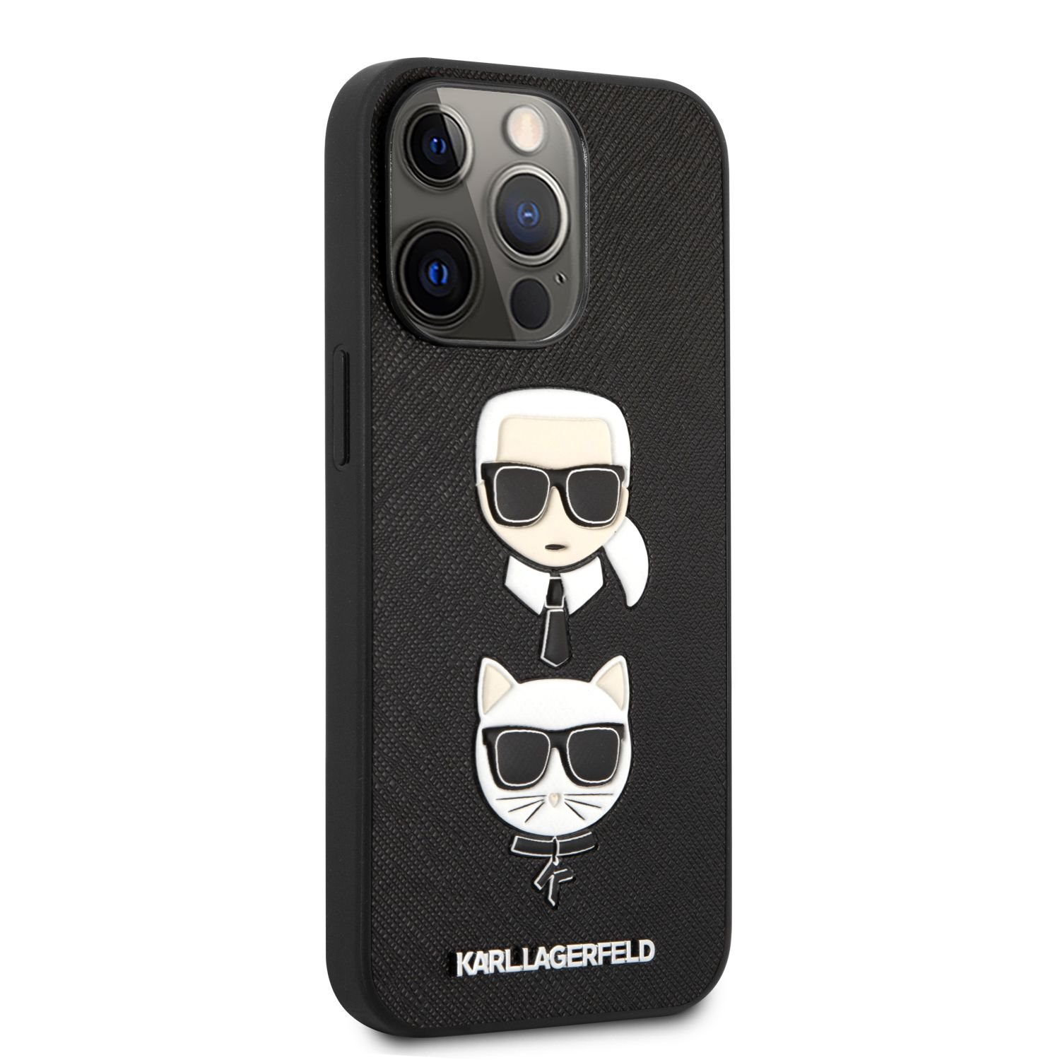 Zadní kryt Karl Lagerfeld PU Saffiano Karl and Choupette Heads KLHCP13LSAKICKCBK pro Apple iPhone 13 Pro, černá