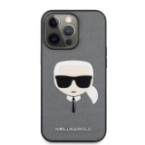Zadní kryt Karl Lagerfeld PU Saffiano Karl Head KLHCP13XSAKHSL pro Apple iPhone 13 Pro Max, stříbrná