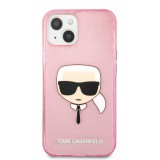 Zadní kryt Karl Lagerfeld TPU Full Glitter Karl Head KLHCP13MKHTUGLP pro Apple iPhone 13, růžová