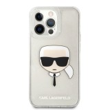 Zadní kryt Karl Lagerfeld TPU Full Glitter Karl Head KLHCP13LKHTUGLS pro Apple iPhone 13 Pro, stříbrná