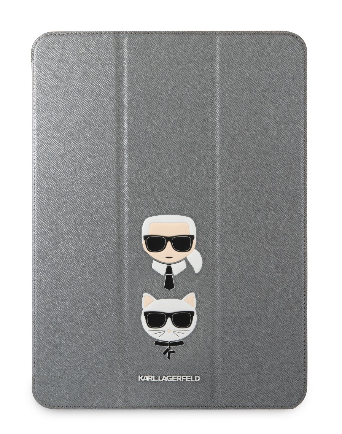 Pouzdro na tablet Karl Lagerfeld and Choupette Head Saffiano KLFC12OKCG pro iPad Pro 12.9, stříbrná