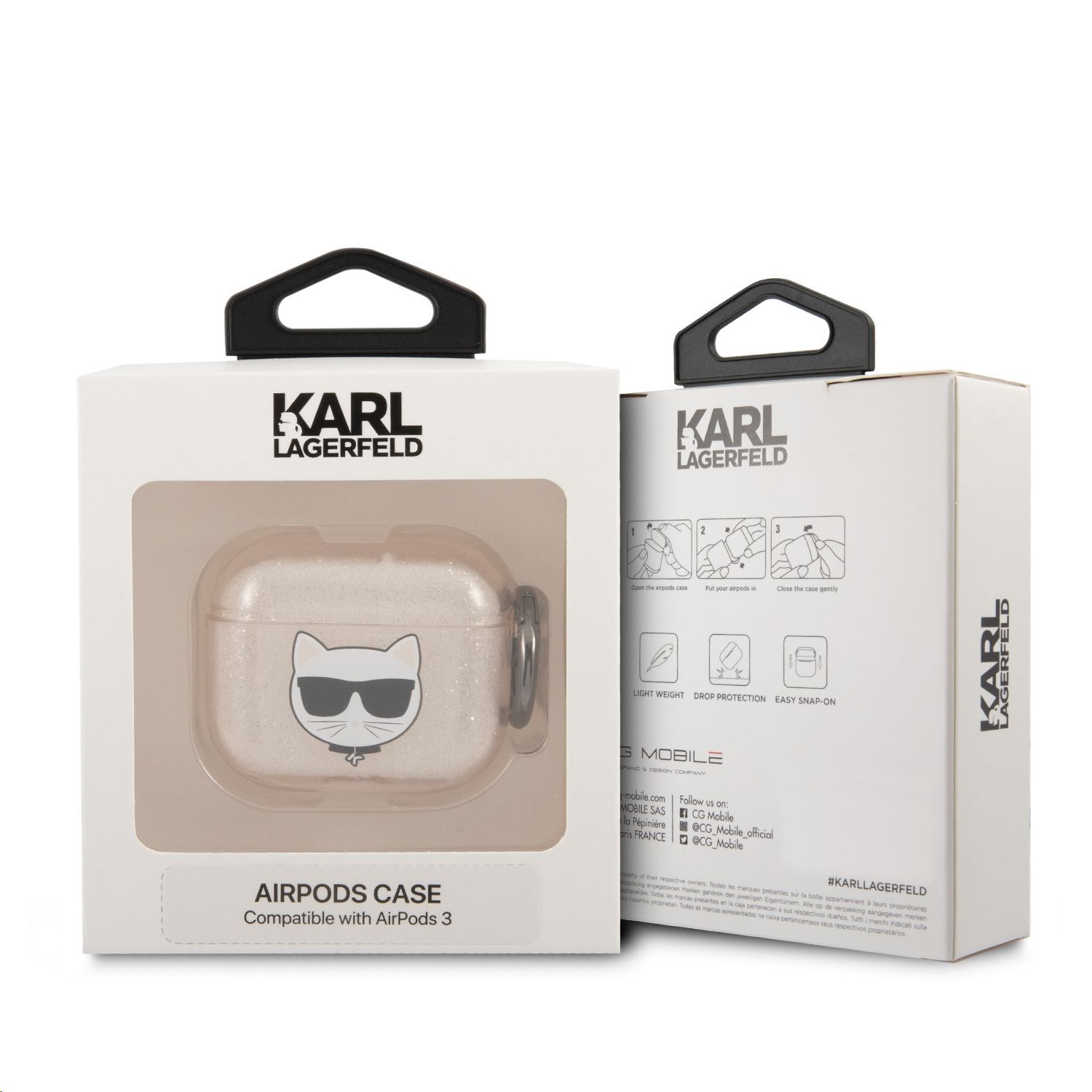 Silikonový kryt Karl Lagerfeld TPU Glitter Choupette Head KLA3UCHGD pro Airpods 3, zlatá