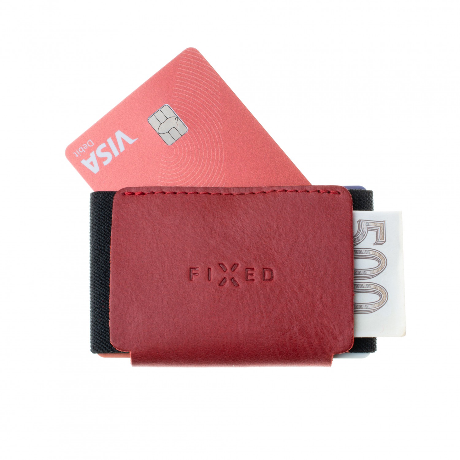 Kožená peněženka FIXED Tiny Wallet for AirTag z pravé hovězí kůže, červená