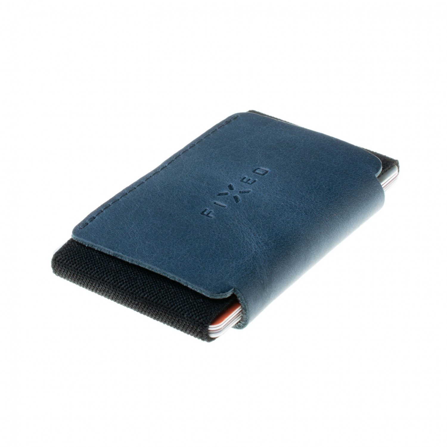 Kožená peněženka FIXED Tiny Wallet for AirTag z pravé hovězí kůže, modrá