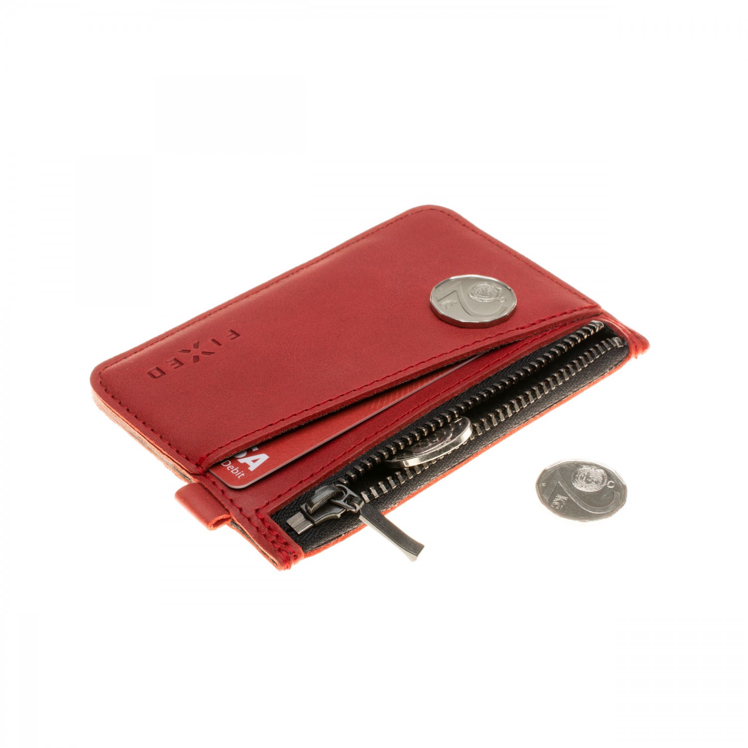 Kožená peněženka FIXED Smile Coins se smart trackerem FIXED Smile Pro, červená