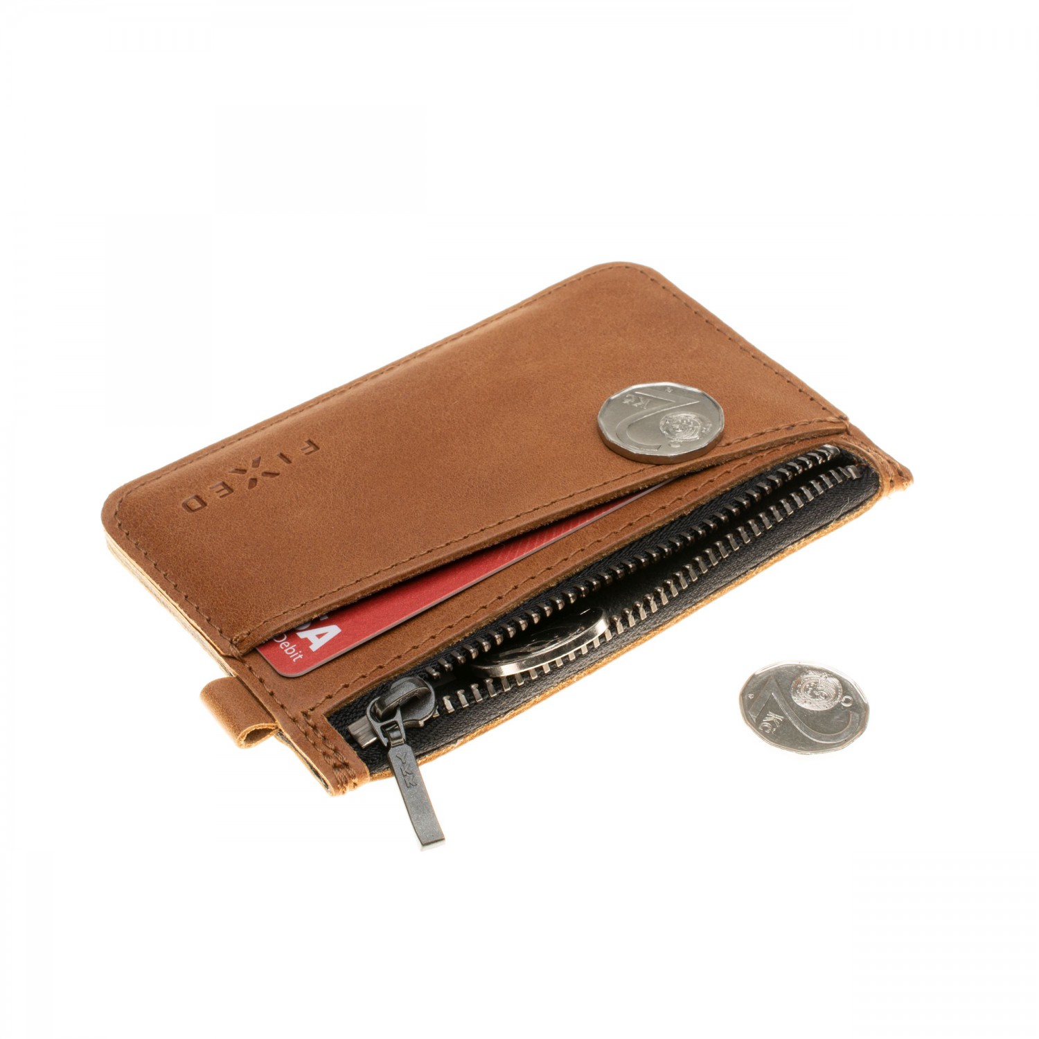Kožená peněženka FIXED Smile Coins se smart trackerem FIXED Smile Pro, hnědá