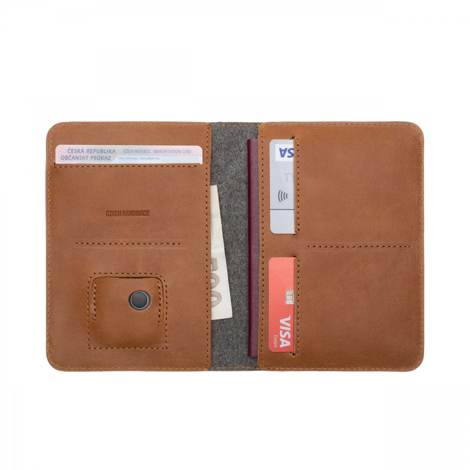 Kožená peněženka FIXED Smile Passport se smart trackerem FIXED Smile PRO, hnědá