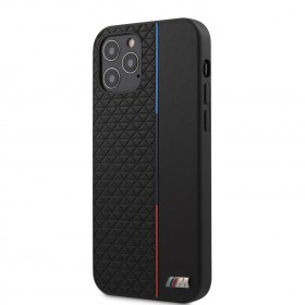 Ochranný kryt BMW PU Triangles Tricolor Line BMHCP13XTRTBK pro Apple iPhone 13 Pro Max, černá