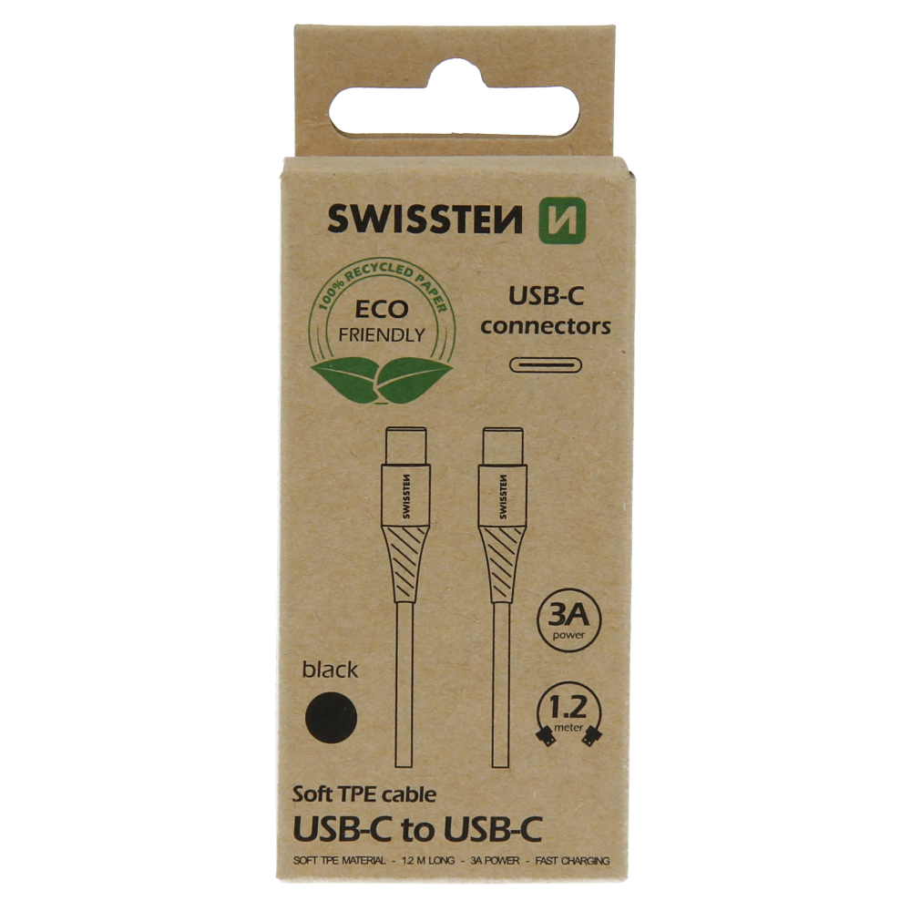 Datový kabel Swissten USB-C/USB-C, 1,2m, černá