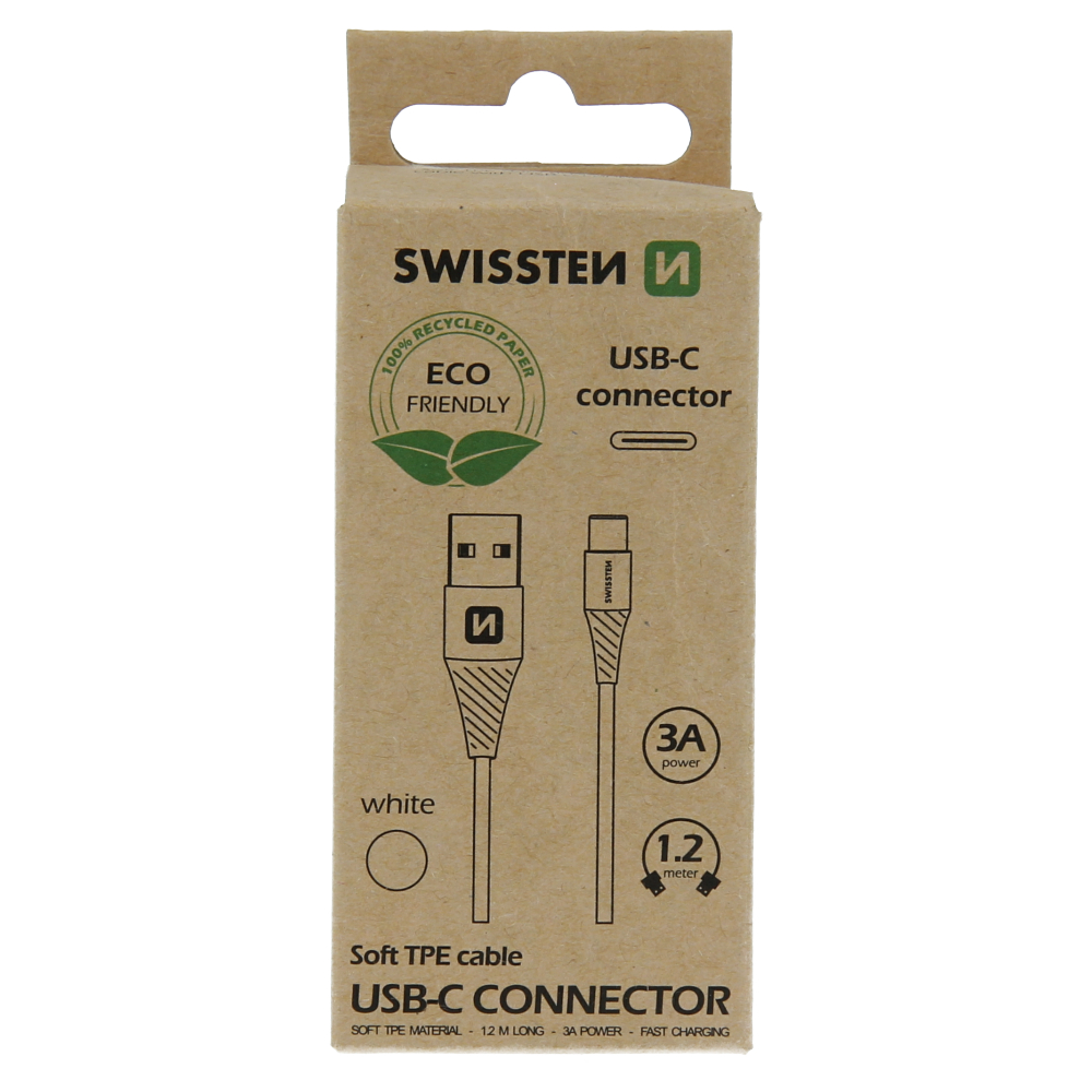 Datový kabel Swissten USB/USB-C, 1,2m, bílá