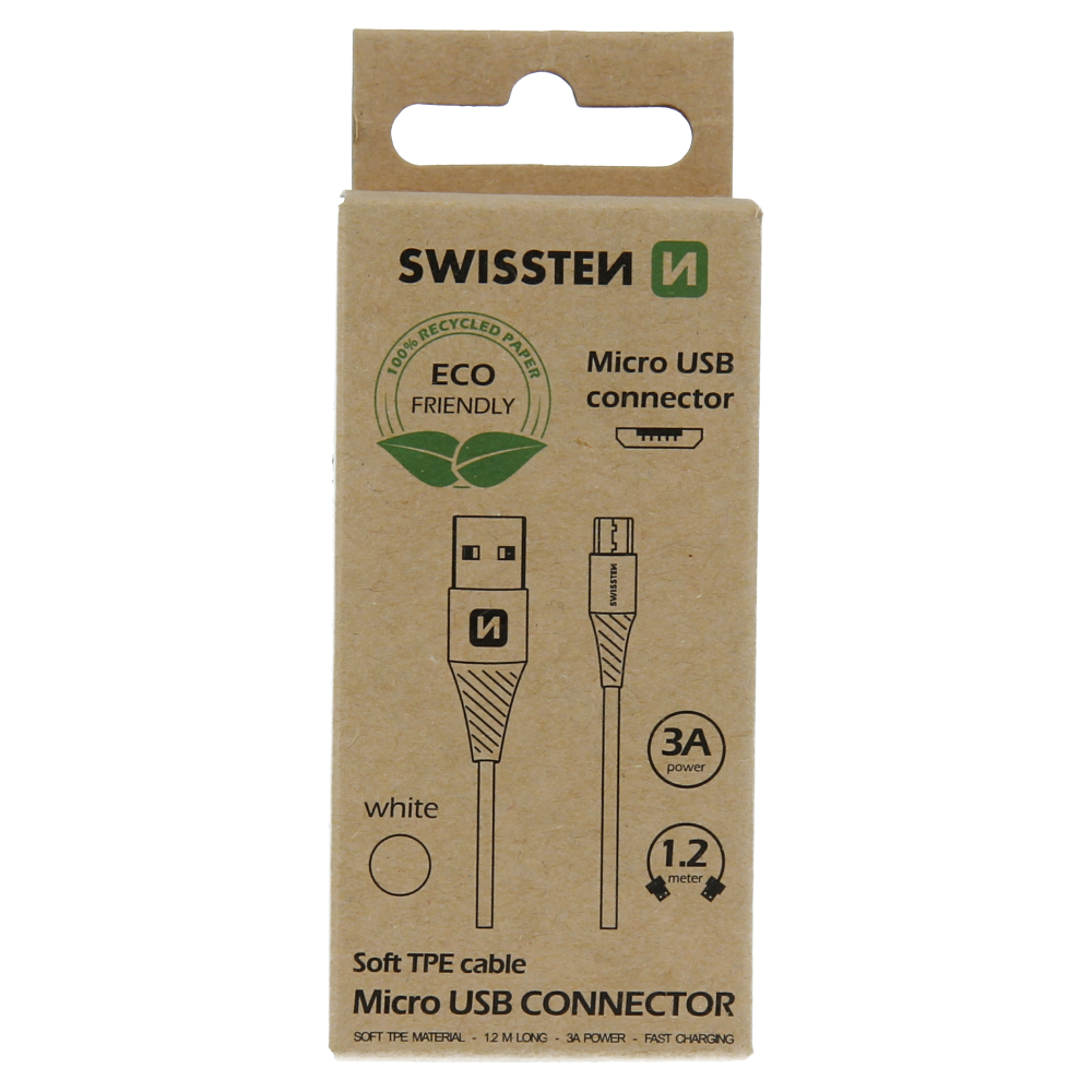 Datový kabel Swissten USB/USB Mirco USB, 1,2M, bílá