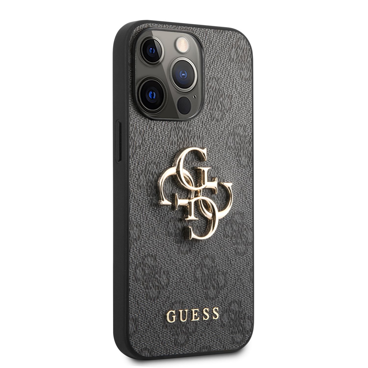 Zadní kryt Guess PU 4G Metal Logo GUHCP13X4GMGGR pro Apple iPhone 13 Pro Max, šedá