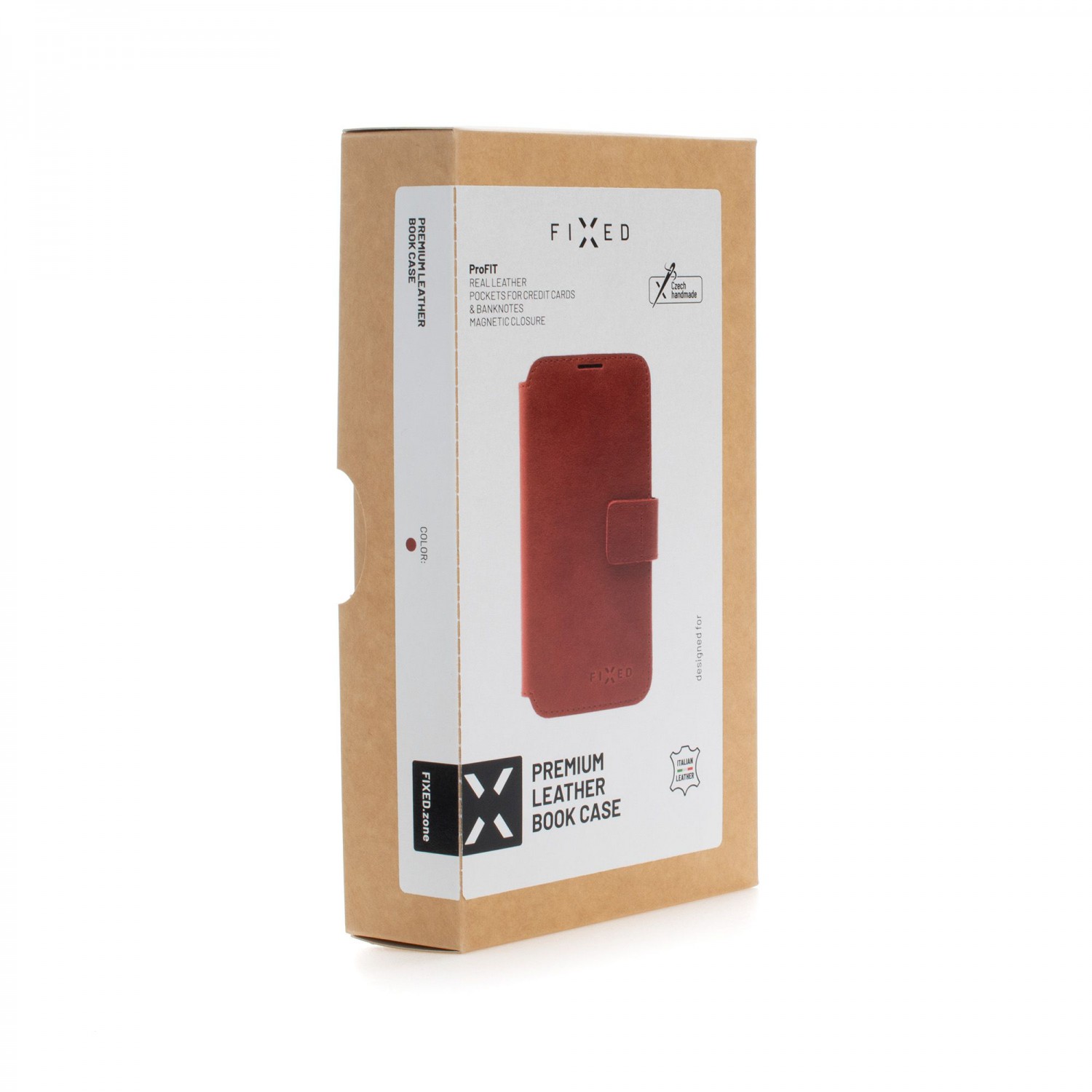 Kožené pouzdro typu kniha FIXED ProFit pro Apple iPhone 13 mini, červená