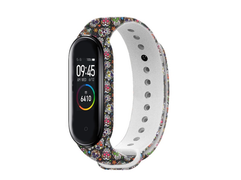 Silikonový řemínek Rhinotech Strap pro Xiaomi Mi Band 3/4, motiv lebky