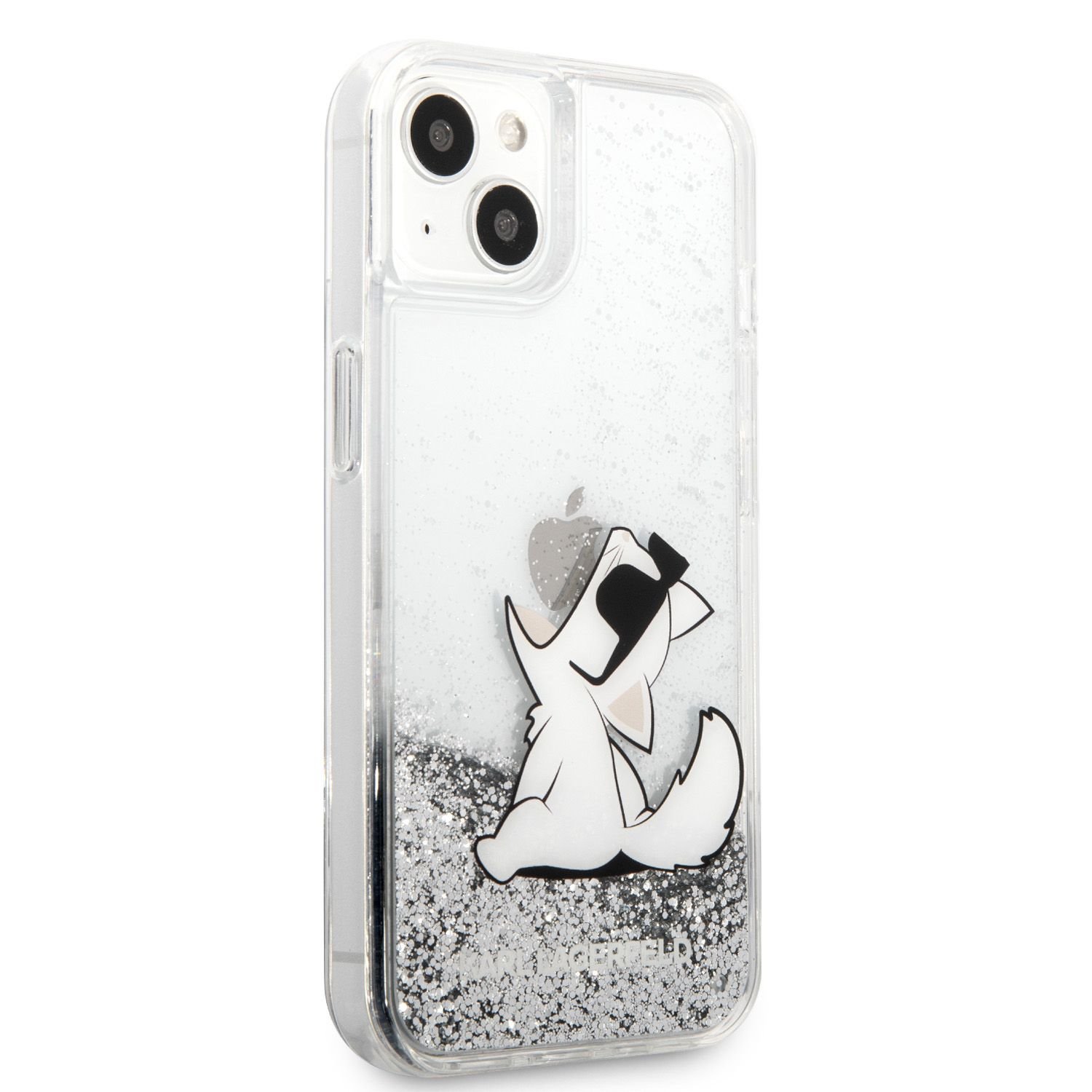 Zadní kryt Karl Lagerfeld Liquid Glitter Choupette Eat KLHCP13MGCFS pro Apple iPhone 13, stříbrná