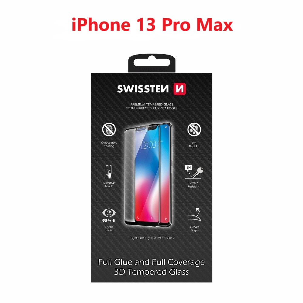 Tvrzené sklo Swissten Ultra Durable 3D Full Glue Glass pro Apple iPhone 13 Pro Max, černá