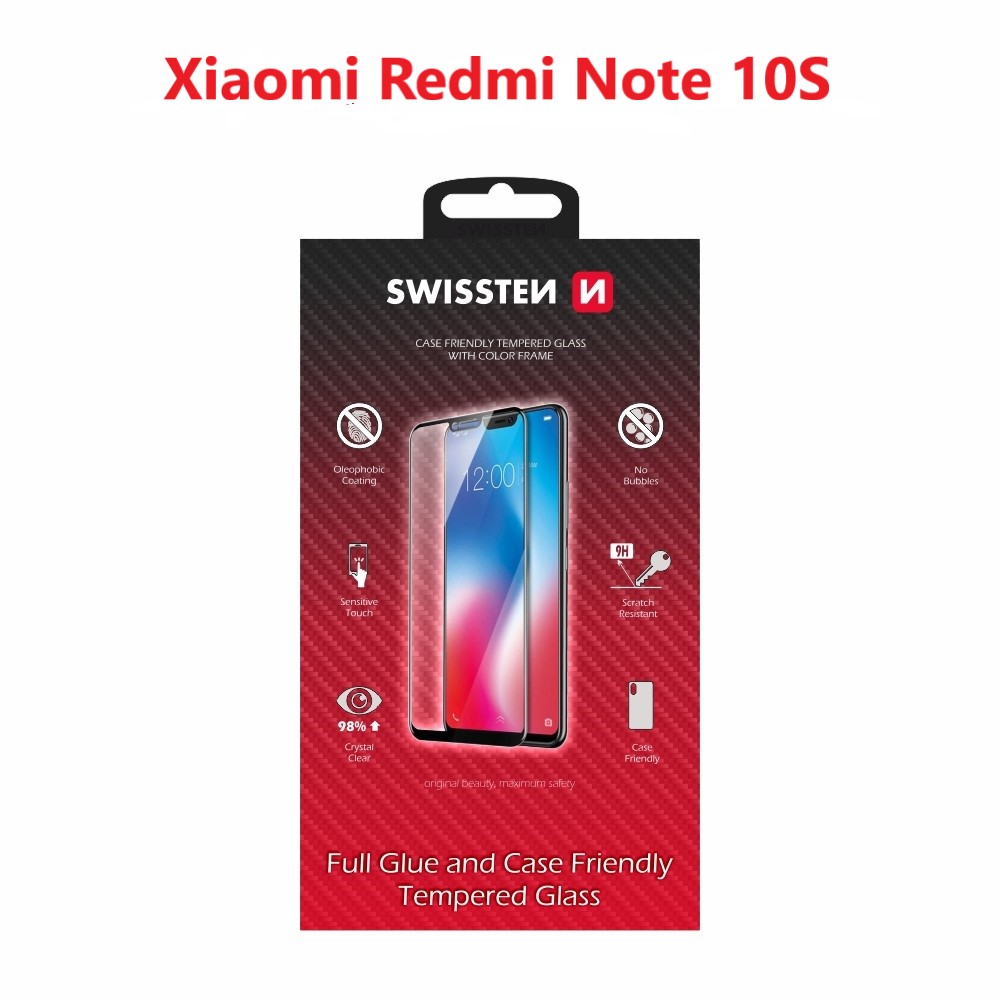 Levně Tvrzené sklo Swissten Full Glue, Color Frame, Case Friendly pro Xiaomi Redmi Note 10S, černá