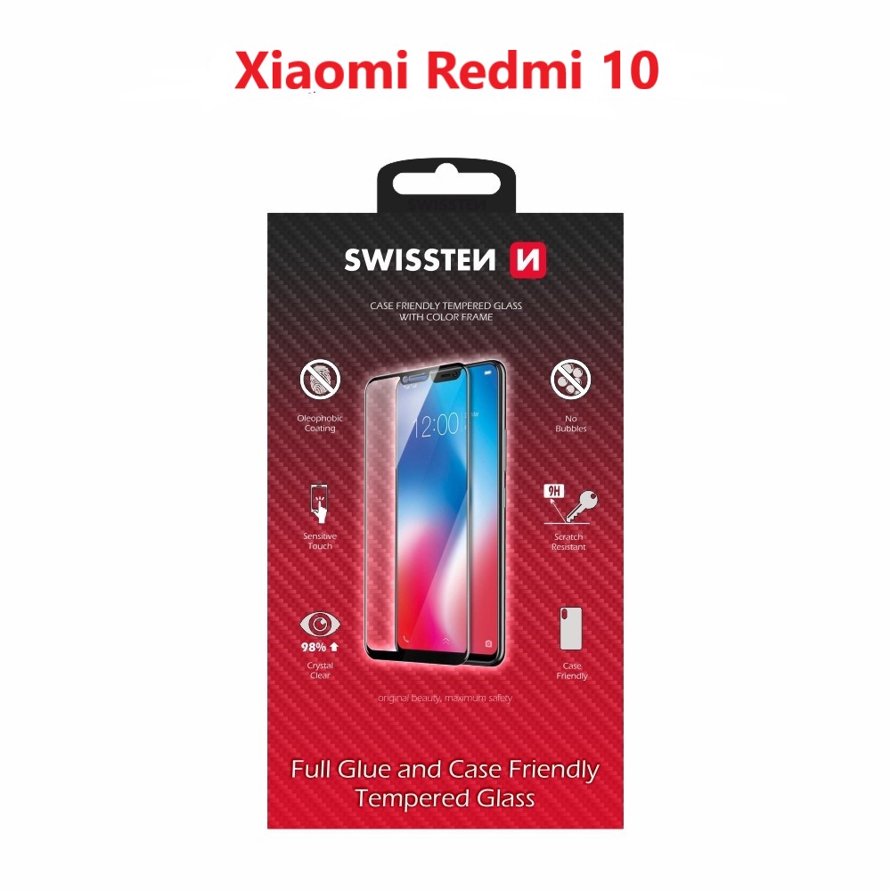 Levně Tvrzené sklo Swissten Full Glue, Color Frame, Case Friendly pro Xiaomi Redmi 10 LTE, černá