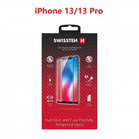 Tvrzené sklo Swissten Full Glue, Color Frame, Case Friendly pro Apple iPhone 13/13 Pro, černá