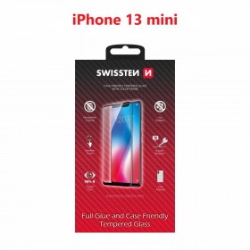 Tvrzené sklo Swissten Full Glue, Color Frame, Case Friendly pro Apple iPhone 13 Mini, černá