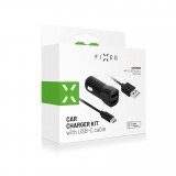 Set autonabíječky FIXED s 2xUSB výstupem a USB/USB-C kabelu, 1m, 15W Smart Rapid Charge, černá